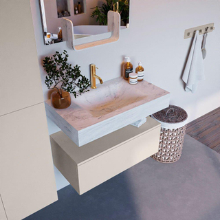 Mondiaz ALAN-DLUX Ensemble de meuble - 80cm - meuble Linen mat - 1 tiroir - Lavabo Cloud Opalo suspendu - vasque Centre - 1 trou de robinet