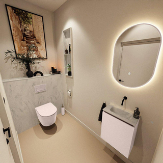MONDIAZ TURE-DLUX Meuble toilette - 40cm - Rosee - EDEN - vasque Opalo - position centrale - sans trou de robinet