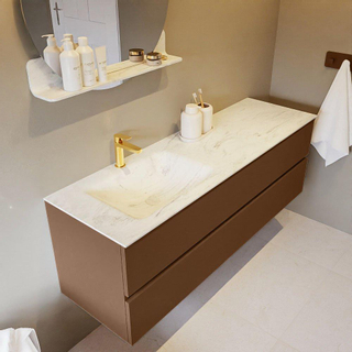 Mondiaz VICA-DLUX ensemble de meuble de salle de bain - 150cm - meuble sous-vasque repos - 2 tiroirs - lavabo encastré cloud gauche - 1 trou de robinet - version haute de 60cm - opalo