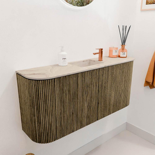 Mondiaz JOYA-DLUX 93.2cm toiletmeubel - ronding links en rechts kleur Dusk - Wastafel FAYE positie Midden 1 kraangat kleur Frappe.