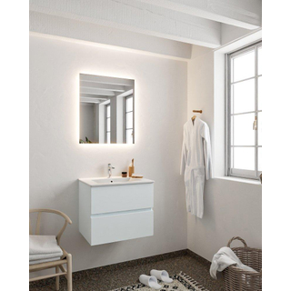 MONDIAZ VICA Ensemble de meuble salle de bain - 60cm - 2 tiroirs - lavabo Denia milieu - 1 trou de robinet - solid surface argile solid surface cale