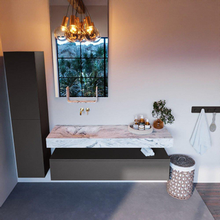 Mondiaz ALAN-DLUX Ensemble de meuble - 150cm - meuble Dark grey mat - 1 tiroir - Lavabo Cloud Glace suspendu - vasque Gauche - 0 trous de robinet