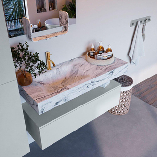 Mondiaz ALAN-DLUX Ensemble de meuble - 110cm - meuble Clay mat - 1 tiroir - Lavabo Cloud Glace suspendu - vasque Gauche - 1 trou de robinet