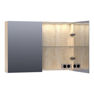 Saniclass Dual Spiegelkast - 100x70x15cm - 2 links- rechtsdraaiende spiegeldeur - MFC - sahara