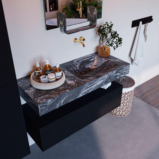 Mondiaz ALAN-DLUX Ensemble de meuble - 110cm - meuble Urban mat - 1 tiroir - Lavabo Cloud Lava suspendu - vasque droite - 0 trous de robinet