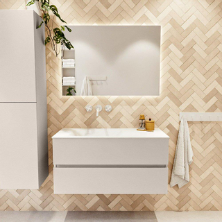 Mondiaz VICA ensemble de meuble de salle de bain - 100cm - meuble sous lavabo lin - 2 tiroirs - lavabo nuage gauche - sans trous de robinet - version haute de 60cm - talc