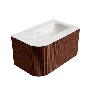 Mondiaz KURVE-DLUX Badkamermeubelset - 75x46x40cm - 1 lade - 1 deur - wastafel solid surface - rechts - 1 kraangat - Ruby