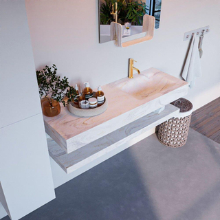 Mondiaz ALAN-DLUX Ensemble de meuble - 130cm - meuble Ostra mat - 0 tiroirs - Lavabo Cloud Ostra suspendu - vasque Droite - 1 trou de robinet