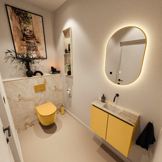 MONDIAZ TURE-DLUX Meuble toilette - 60cm - Ocher - EDEN - vasque Frappe - position centrale - sans trou de robinet