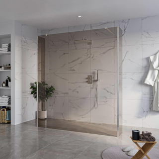 FugaFlow Eccelente Vetro Vrijstaande inloopdouche badkamer - 180x200cm - Rookglas - antikalk - 8mm veiligheidsglas - 2 zijwanden 40cm - met wandarmen en hoekprofielen - RVS geborsteld -