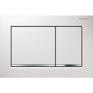 Geberit Omega30 Plaque de commande DF matière synthétique 21.2x14.2cm maniement dessus/en face Blanc/Chrome/blanc