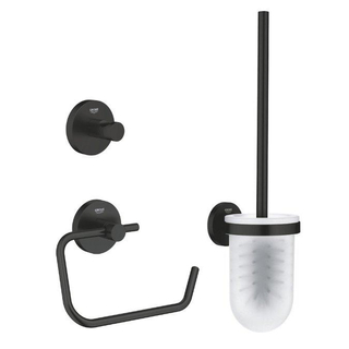 Grohe Start accessoiresset 3-in-1 - closetrolhouder - zonder klep - handdoekhaak - met closetborstelgarnituur - met glazen inzet - mat zwart