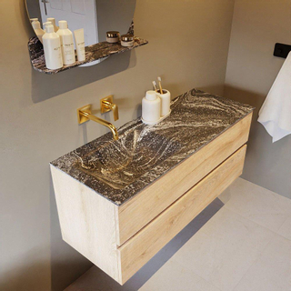 Mondiaz VICA-DLUX ensemble de meuble de salle de bain - 120cm - meuble sous-vasque chêne blanchi - 2 tiroirs - lavabo encastré cloud gauche - sans trous de robinet - miroir modèle spot - version XL 60cm de haut - lave