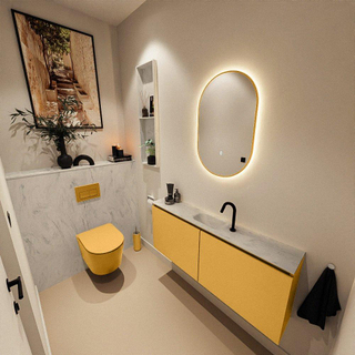 MONDIAZ TURE-DLUX Meuble toilette - 120cm - Ocher - EDEN - vasque Opalo - position centrale - 1 trou de robinet