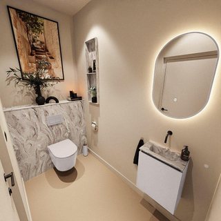 MONDIAZ TURE-DLUX Meuble toilette - 40cm - Cale - EDEN - vasque Glace - position centrale - sans trou de robinet