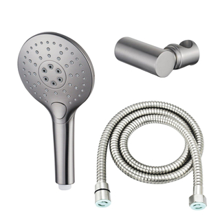 FugaFlow Eccelente Acces Handdoucheset - Ø12 - rond - 3 straalsoorten - met houder - met anti twist slang - 150cm - Geborsteld RVS PVD (RVS)