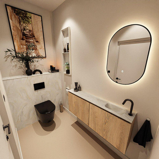 MONDIAZ TURE-DLUX Meuble toilette - 120cm - Washed Oak - EDEN - vasque Ostra - position droite - 1 trou de robinet