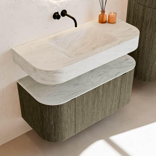 MONDIAZ THOR-DLUX Meuble de salle de bains - 100cm - arrondi gauche + droite - couleur Shadow - 1 tiroir - 2 portes - Vasque suspendue CLOUD Milieu sans trou de robinet - couleur Opalo