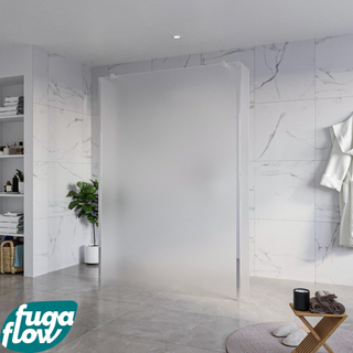 FugaFlow Eccelente Vetro Vrijstaande inloopdouche badkamer - 140x200cm - Glas mat - antikalk - 8mm veiligheidsglas - 2 zijwanden 40cm - met wandarmen en hoekprofielen - Chroom -