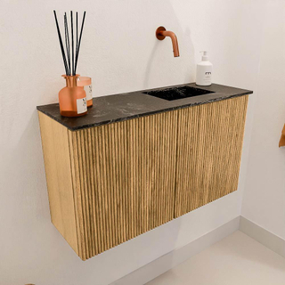 Mondiaz JOYA-DLUX 70cm toiletmeubel - kleur Oak - Wastafel FAYE positie Rechts Zonder kraangat kleur Lava.