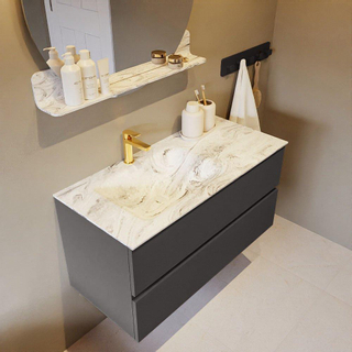 Mondiaz VICA-DLUX Ensemble de meuble de salle de bain - 100cm - meuble sous-vasque gris foncé - 2 tiroirs - lavabo encastré cloud gauche - 1 trou de robinet - version haute de 60cm - glace