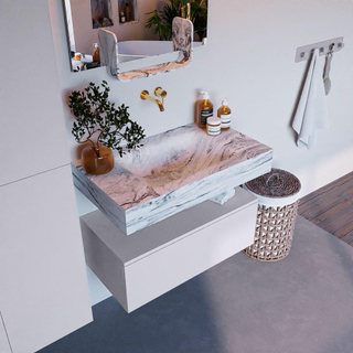 Mondiaz ALAN-DLUX Ensemble de meuble - 80cm - meuble Cale mat - 1 tiroir - Lavabo Cloud Glace suspendu - vasque Centre - 0 trous de robinet