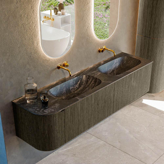 Mondiaz KURVE-DLUX Badkamermeubelset - 175x46x40cm - 2 lade - 1 deur - wastafel solid surface - dubbel / rechts - zonder kraangat - Shadow