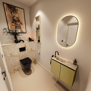 MONDIAZ TURE-DLUX Meuble toilette - 60cm - Oro - EDEN - vasque Frappe - position gauche - 1 trou de robinet