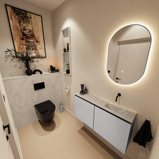 MONDIAZ TURE-DLUX Meuble toilette - 100cm - Plata - EDEN - vasque Opalo - position droite - sans trou de robinet