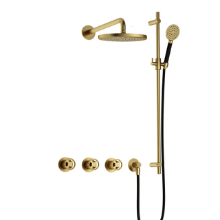 Hotbath Cobber IBSW70 Regendoucheset inbouw - 38.5cm wandarm - 20cm ronde hoofddouche - 3 standen handdouche - glijstang - Geborsteld messing PVD