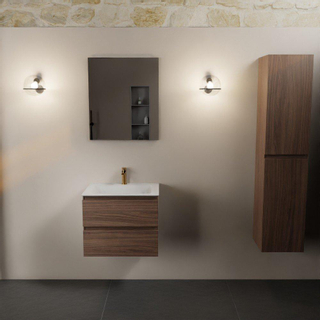 Mondiaz AIVY Ensemble de meuble - 60x45x50cm - 1 trou de robinet - 1 vasque Talc Solid surface - Centre - 2 tiroirs - sans miroir - Melamine Mocha