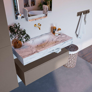 Mondiaz ALAN-DLUX Ensemble de meuble - 100cm - meuble Smoke mat - 1 tiroir - Lavabo Cloud Glace suspendu - vasque Centre - 0 trous de robinet