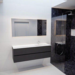 ENSEMBLE DE MEUBLE MONDIAZ VICA - 150cm - 2 tiroirs - lavabo Cloud à droite - 1 trou de robinet - solid surface gris foncé