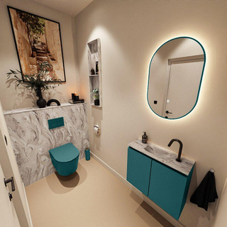 MONDIAZ TURE-DLUX Meuble toilette - 60cm - Smag - EDEN - vasque Glace - position centrale - 1 trou de robinet
