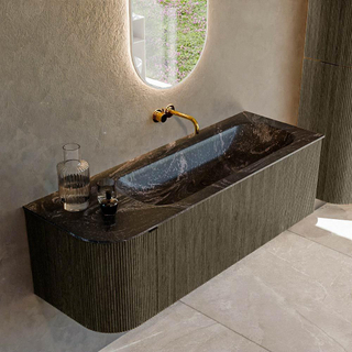 Ensemble de meuble de salle de bain Mondiaz KURVE-DLUX - 135x46x40cm - 1 tiroir - 1 porte - lavabo en solid surface - droite - sans trou de robinet - Shadow
