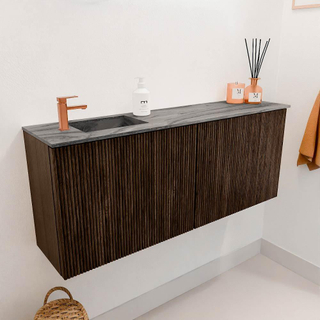 Mondiaz JOYA-DLUX 100cm meuble de toilette - couleur Walnut - Vasque FAYE position Gauche 1 trou de robinet couleur Sombra.