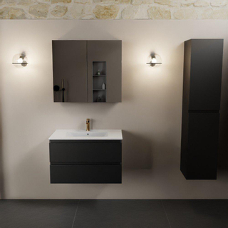 Mondiaz AIVY Ensemble de meuble - 80x45x50cm - 1 trou de robinet - 1 vasque Talc céramique - Centre - 2 tiroirs - avec armoire de toilette - MDF Urban