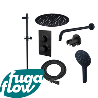 FugaFlow Eccelente Sobrado Badkamer Inbouw Regendoucheset - thermostatisch - wandarm -glijstang - 25cm hoofddouche - handdouche rond - zwart mat - Black Friday -