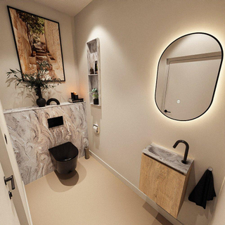 MONDIAZ TURE-DLUX Meuble toilette - 40cm - Washed Oak - EDEN - vasque Glace - position gauche - 1 trou de robinet