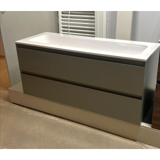 INK Wastafelonderkast - MET WASTAFEL 120x45x52cm - 2 lades - greeploos - 45 graden afwerking rondom - MDF lak Mat beton groen - OUTLET UDEN