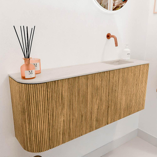 Mondiaz JOYA-DLUX 101.6cm toiletmeubel - ronding links kleur Oak - Wastafel FAYE positie Rechts Zonder kraangat kleur Meli.