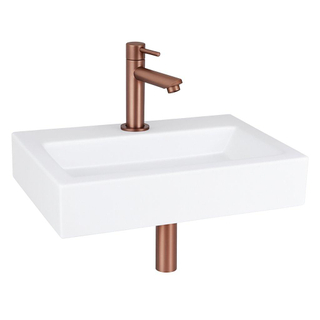 FugaFlow Eccelente Pietra ensemble de lavabo - 38x7x24cm - 1 trou de robinet - céramique - robinet de lavabo en cuivre - blanc brillant