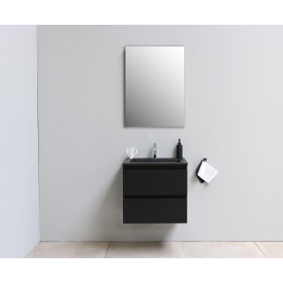 Basic Bella Meuble lavabo acrylique noir avec 1 trou de robinet avec miroir 60x55x46cm Flat Pack Noir mat