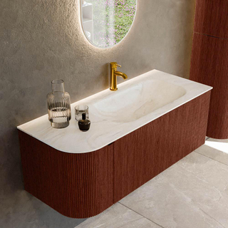 Mondiaz KURVE-DLUX Ensemble de meuble - 115x46x40cm - 1 tiroir - 1 porte - lavabo en solid surface - droite - 1 trou de robinet - Ruby