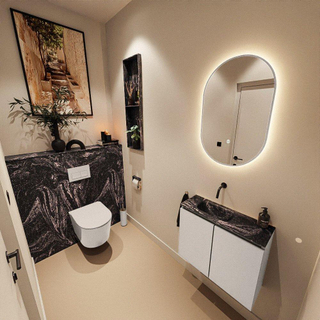 MONDIAZ TURE-DLUX Meuble toilette - 60cm - Linen - EDEN - vasque Lava - position gauche - sans trou de robinet