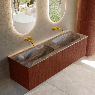 MONDIAZ KURVE-DLUX 150cm badmeubel kleur Ruby met 2 lades en 0 deuren. Wastafel STOR SMALL Dubbel zonder kraangat Sombra.