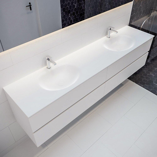 MONDIAZ VICA Ensemble de meuble salle de bain - 200cm - 4 tiroirs - lavabo Moon double - 2 trous de robinet - solid surface talc