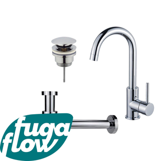 FugaFlow Eccelente Sobrado Badkamer Wastafelkraanset - hoge wastafelkraan - draaibare uitloop - klikwaste plug - verlaagde design sifon - Chroom