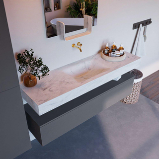 Mondiaz ALAN-DLUX Ensemble de meuble - 150cm - meuble Plata mat - 1 tiroir - Lavabo Cloud Opalo suspendu - vasque Centre - 0 trous de robinet