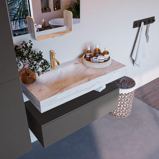 Mondiaz ALAN-DLUX Ensemble de meuble - 100cm - meuble Dark grey mat - 1 tiroir - Lavabo Cloud Frappe suspendu - vasque Gauche - 1 trou de robinet